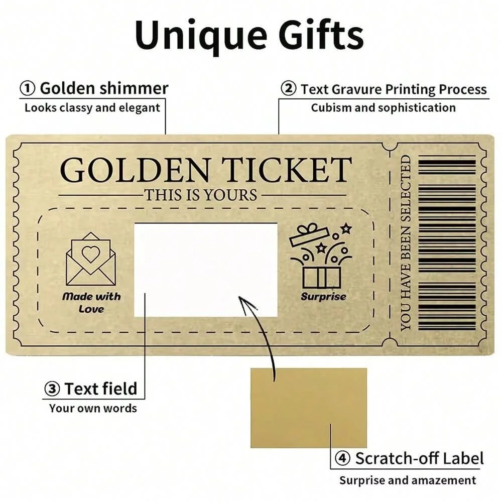 3pcs/set Golden Ticket Scratch Card Scratch-off Travel Ticket Set with Envelopes Surprise Reveal Ticket Gift for Valentine's Day view 3