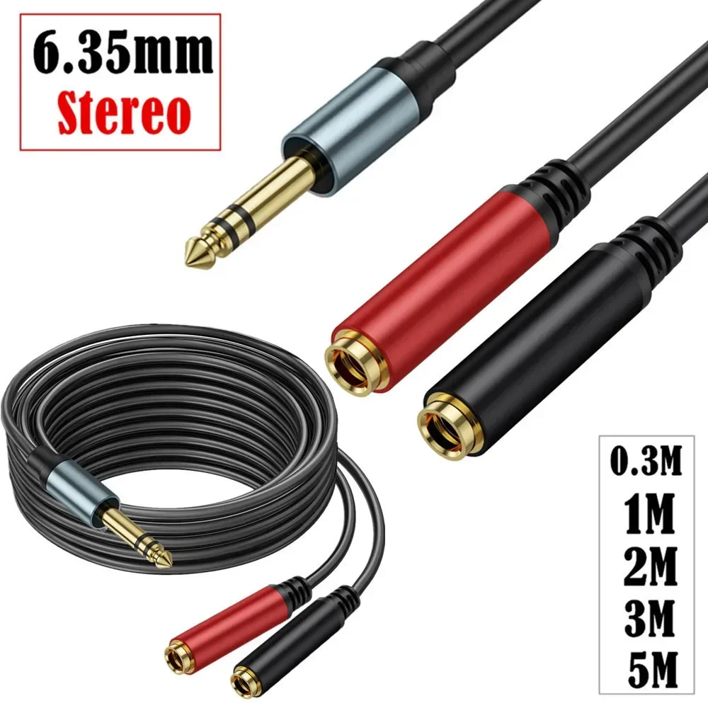 Metal shell gold-plated 1/2 6.35mm stereo dual sound conversion 2* 6.35mm female audio speaker Y-shaped extension cable