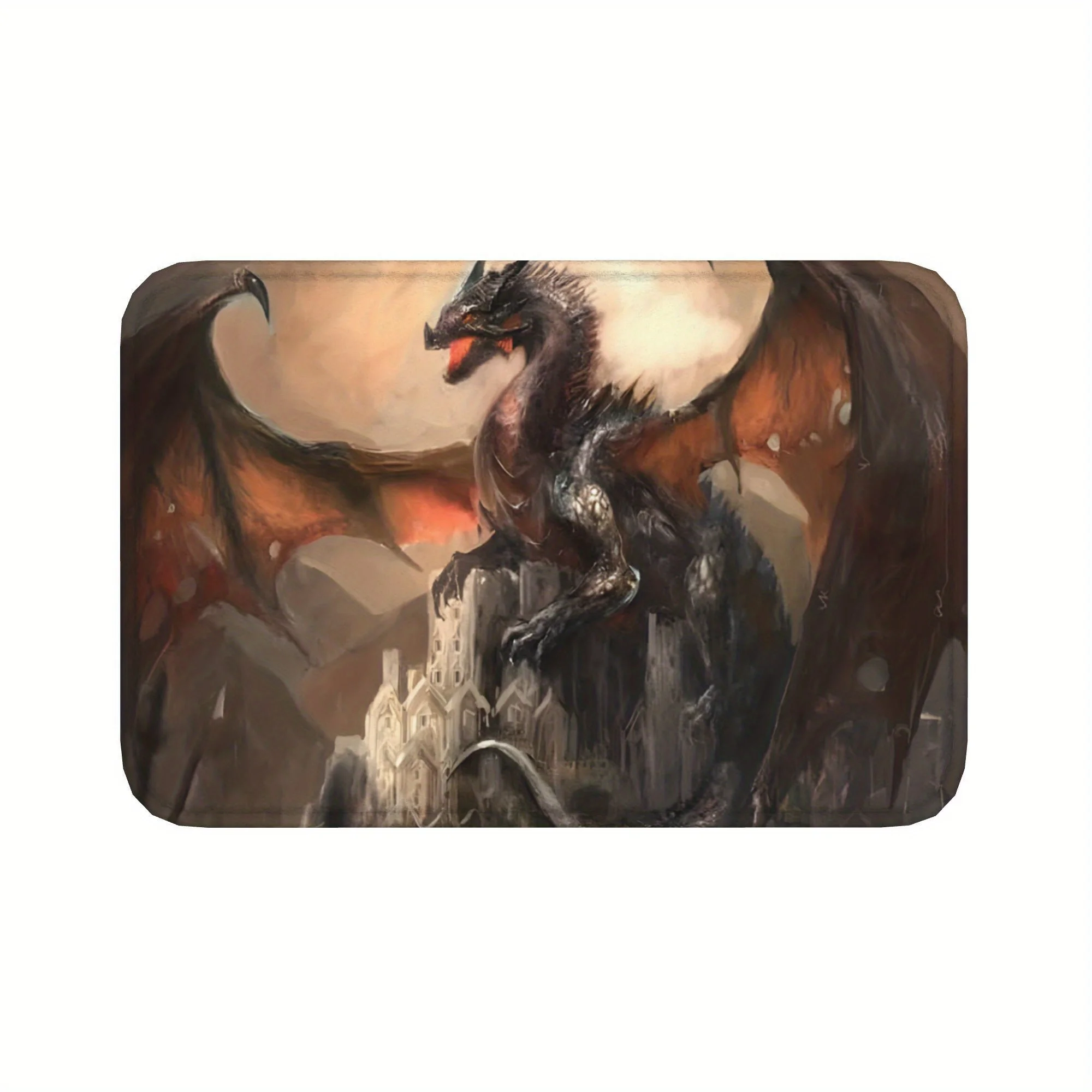 Fantasy Dragon Castle Doormat - High-Quality Non-Slip Mat, Detailed Artwork for Mythology and Fantasy Fans, Unique Home Decor