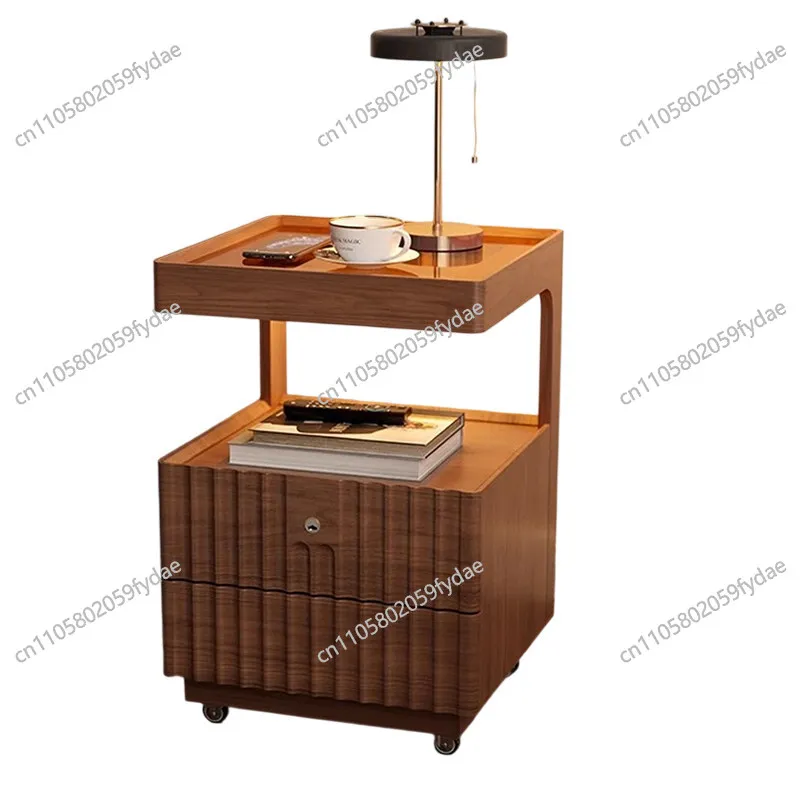 Multifunctional solid wood bedside table, simple modern home bedroom with lock locker storage cabinet, living room sofa side few