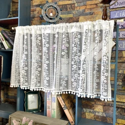 Nordic Pastoral Lace White Small Short Curtain Fashion Flower Tulle American Rural Half Curtains for Doors or Windows