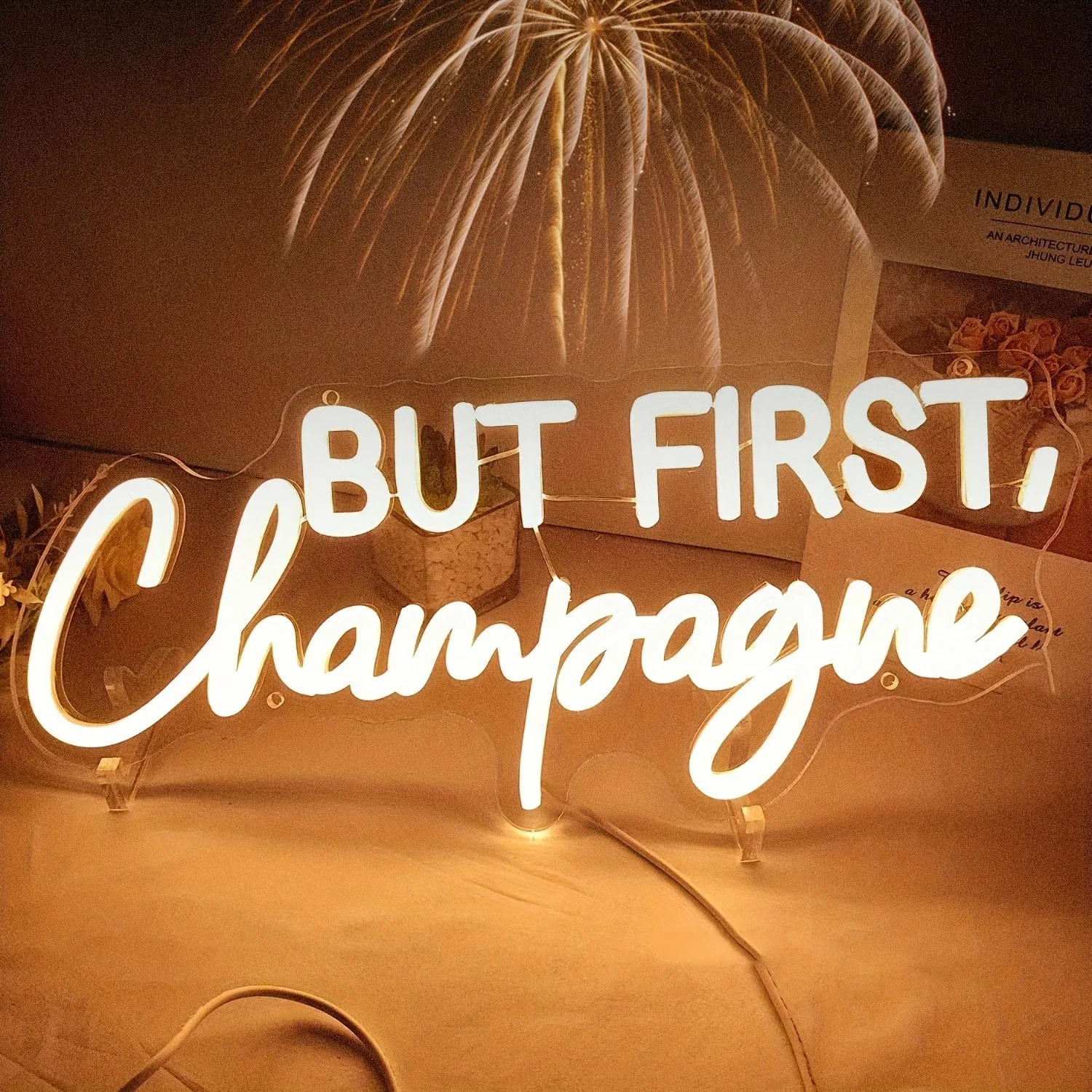 First Champagne Glass Neon USB Powered Home Decor Suitable for Holiday Celebration Wedding Party Valentine's Day Gift Decoration