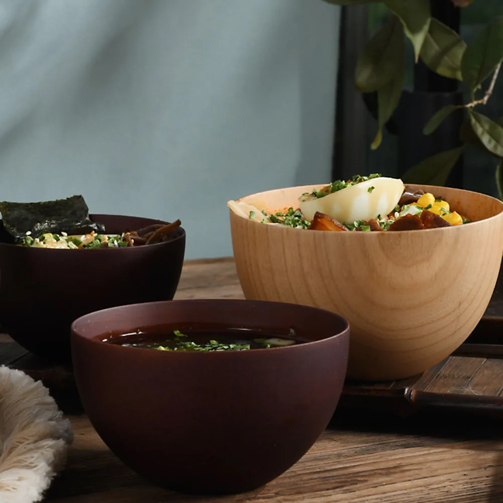 

Wooden Dining Bowls Ramen Soup Noodle Salad Food Serving Container Hand Polished Round Corners Kitchen Decorative