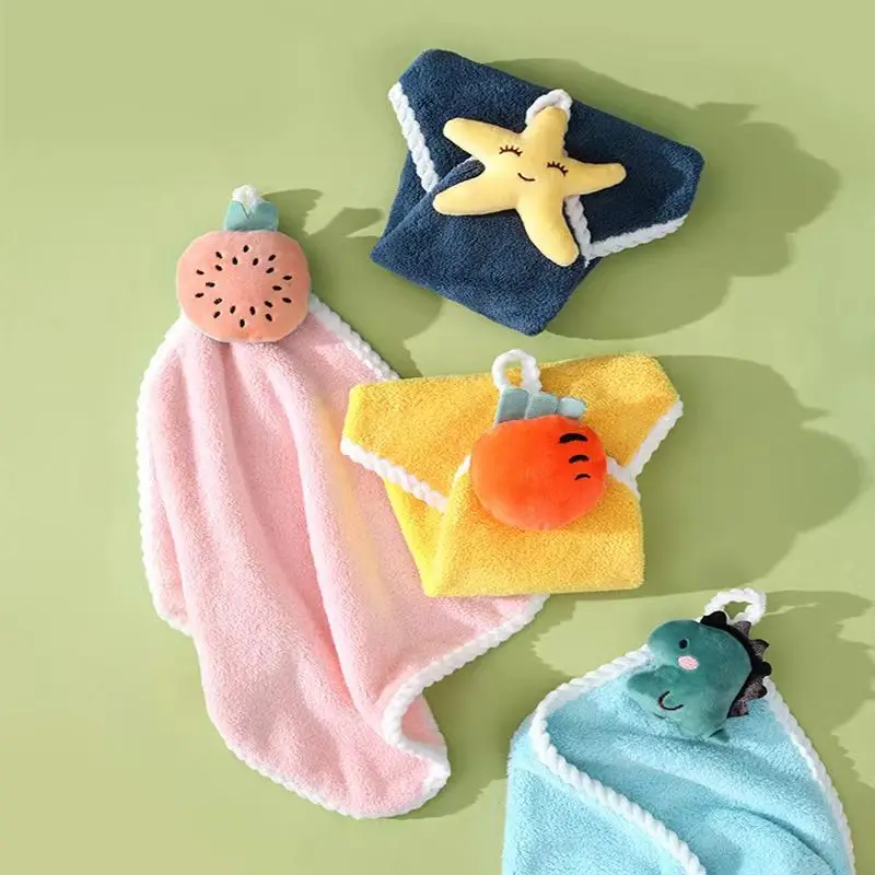 Coral Fleece Hangable Thicken Towel CartoonTowel Cute Absorbent Hand Towels Cleaning Cloth Rag Handkerchief