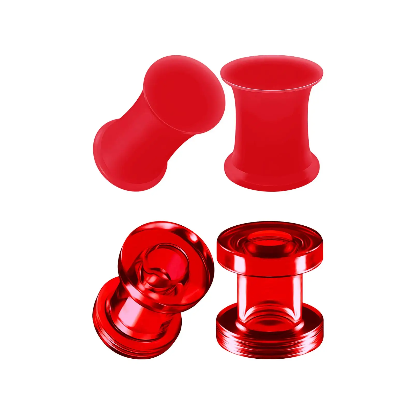 Red Silicone Double Flared Saddle Piercing Jewelry, 1 Pair