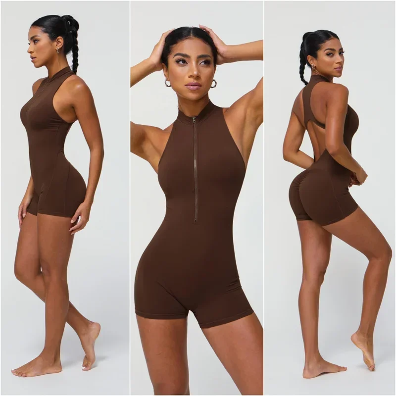 Women Yoga Romper One Piece Tummy Control Sports Playsuit Half Zipper Fitness Jumpsuit Workout Bodysuit Fashion Women Sportswear