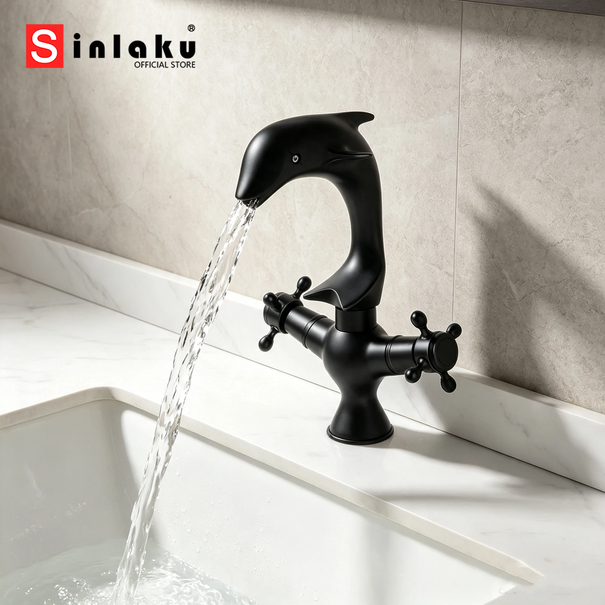 SINLAKU Luxury European Bathroom Basin Different Dolphin Black Faucet Vessel Sink Faucets Sink Cold Water Faucet Mixer Tap