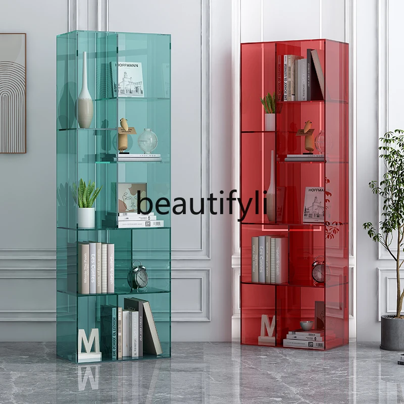 Modern simple acrylic floor-to-ceiling bookshelf, living room multi-layer display rack, storage shelf, light luxury