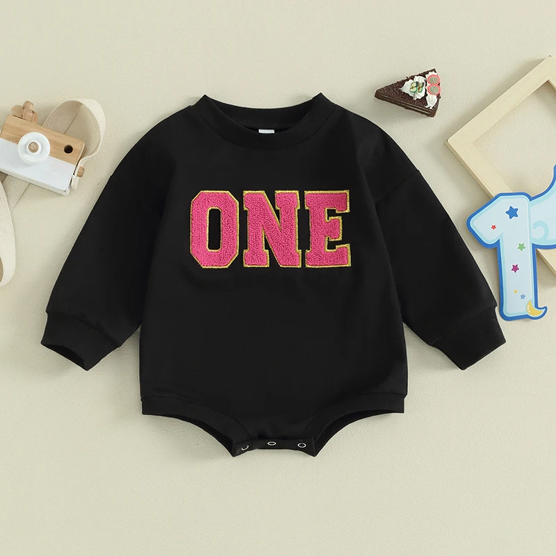 2024-01-17 Lioraitiin Baby Girl Boy Birthday Outfits One Romper Two Three Four Five Six Embroidery Sweatshirt Cake Smash Outfits