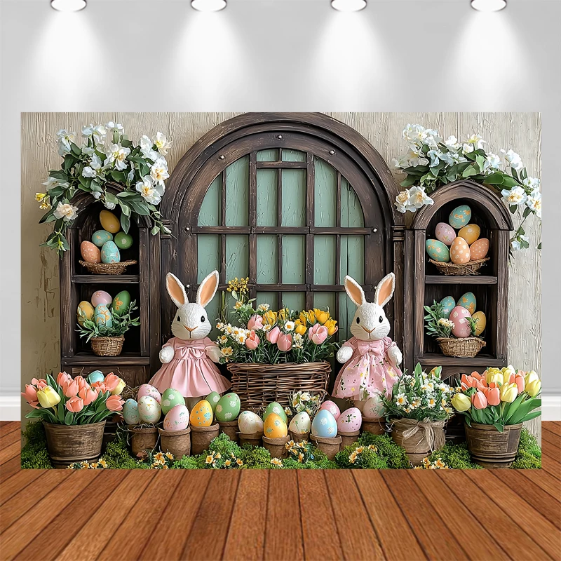 LS Photography Background Spring Easter Arch Boho Flower Eggs Children Birthday Party Portrait Decor Backdrop Photo Studio