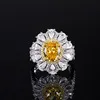 New fashion trend S925 silver inlaid 5A zircon color treasure ladies yellow diamond denier-shaped Hao inlaid closed ring