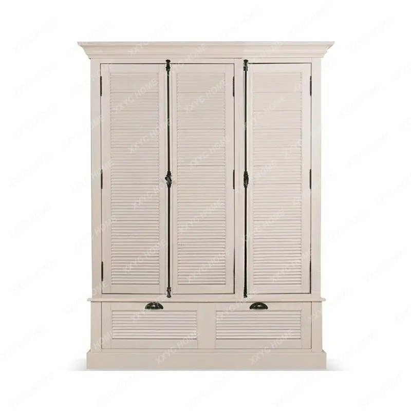 AA solid wood wardrobe, retro, louver door heaven and earth lock, custom