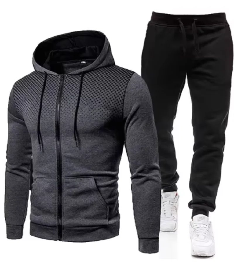 

Fashion Tracksuit Men Suit Autumn New Zipper Cardigan Jacket+Sweatpants Stripe Running Fitness Basketball Jogging 2 Piece Set