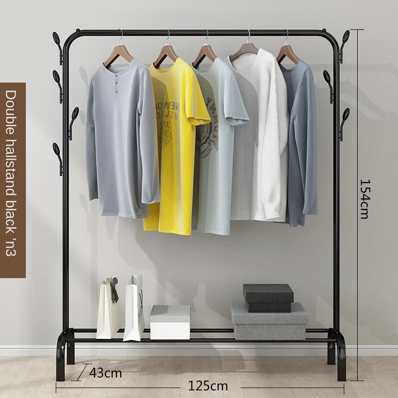 Balcony Door Clothes Hanger Rack Black Metal Drying Clothes Rack Wheels Industrial Adjustable Mueble Recibidor Room Furniture