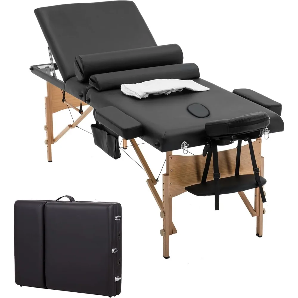 سرير تدليك طاولة تدليك محمولة سرير لاش قابل للطي ارتفاع قابل للتعديل طاولة سبا مع شماعة المناشف وحقيبة الزيت نصف مسند