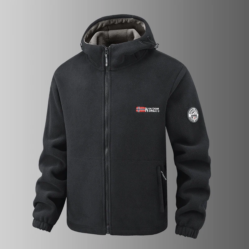 2025 Fleece-Herrenmantel, verdickt, warm, winddicht, lockerer Outdoor-Kragen, Fleece-Kapuzenjacke, norwegisch bedruckt, guter Soldat – Detail 13