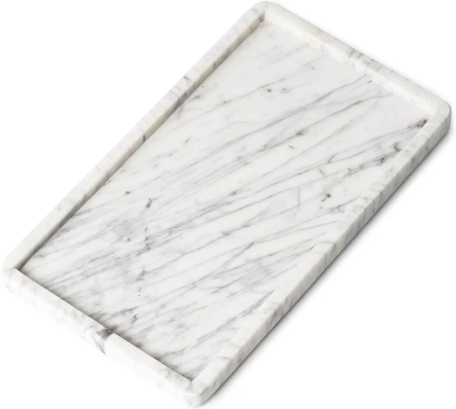 

Large White Marble Tray for Bathroom Vanity, Kitchen Counter or Organizer - 13x7.5 Inch Natural Stone