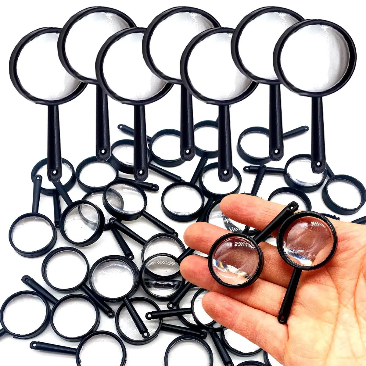 

Набор из 13 черных пластиковых луп 5 см, портативные ручные увеличительные стекла для научного образования, наборов для творчества, ZSY