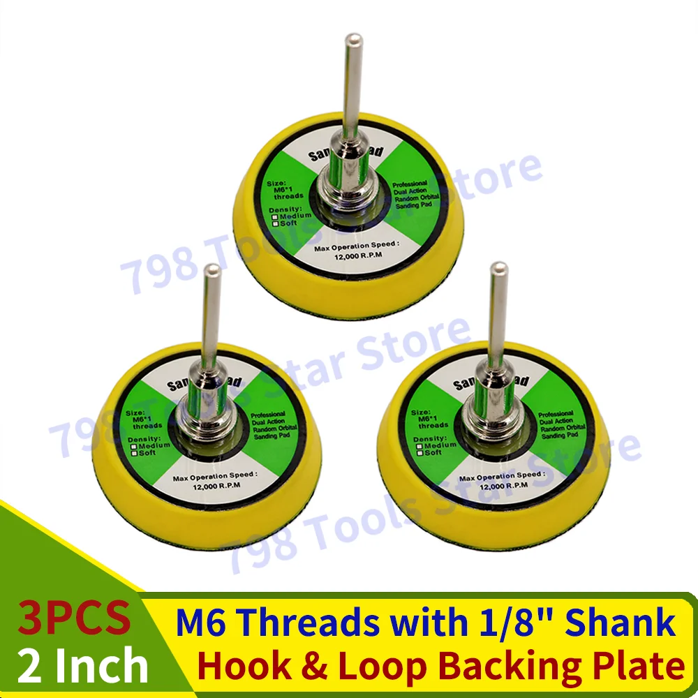 

3PCS 2 Inch Dual-Action Hook and Loop Backing Plate M6 Threads with 1/8" Shank Sanding Pad for Sanders and Drill Grinder Tools