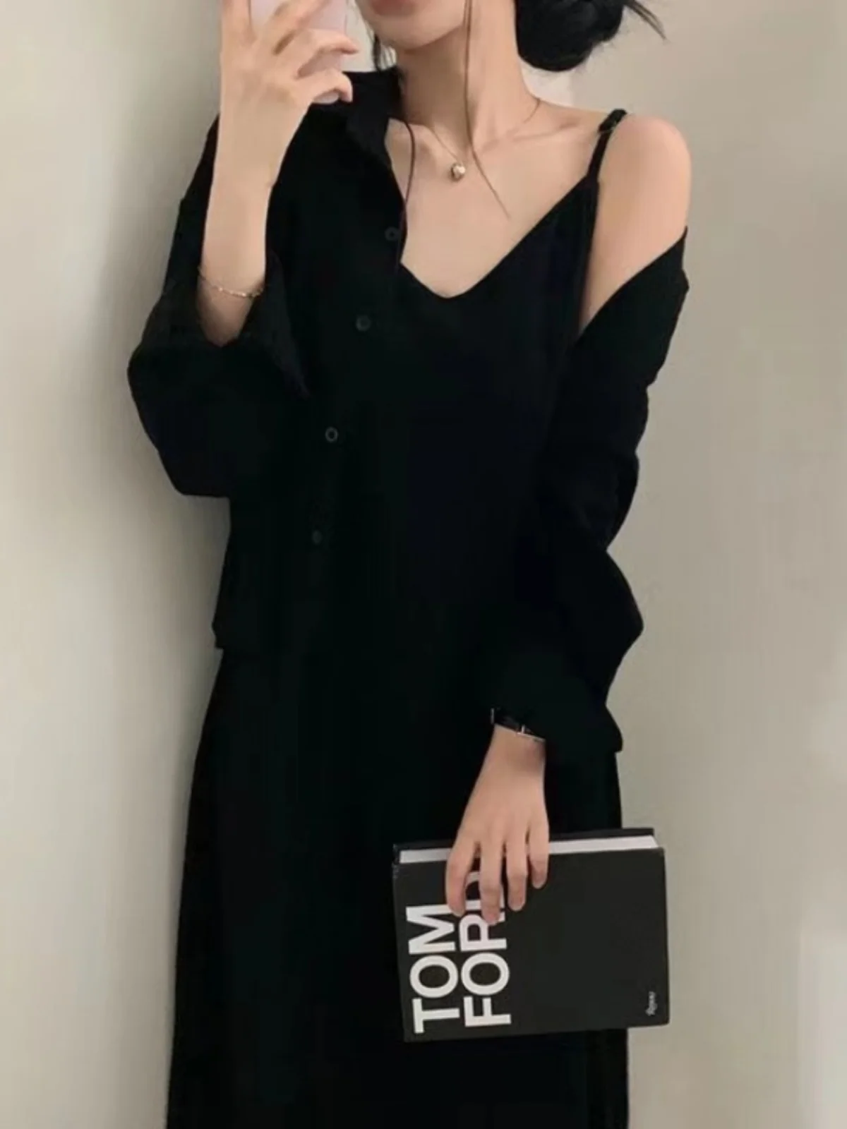 

Korean Chic French Vintage Dress Set 2025 Fall Women's Linen Slip Dress Shirt Two Piece Outfit