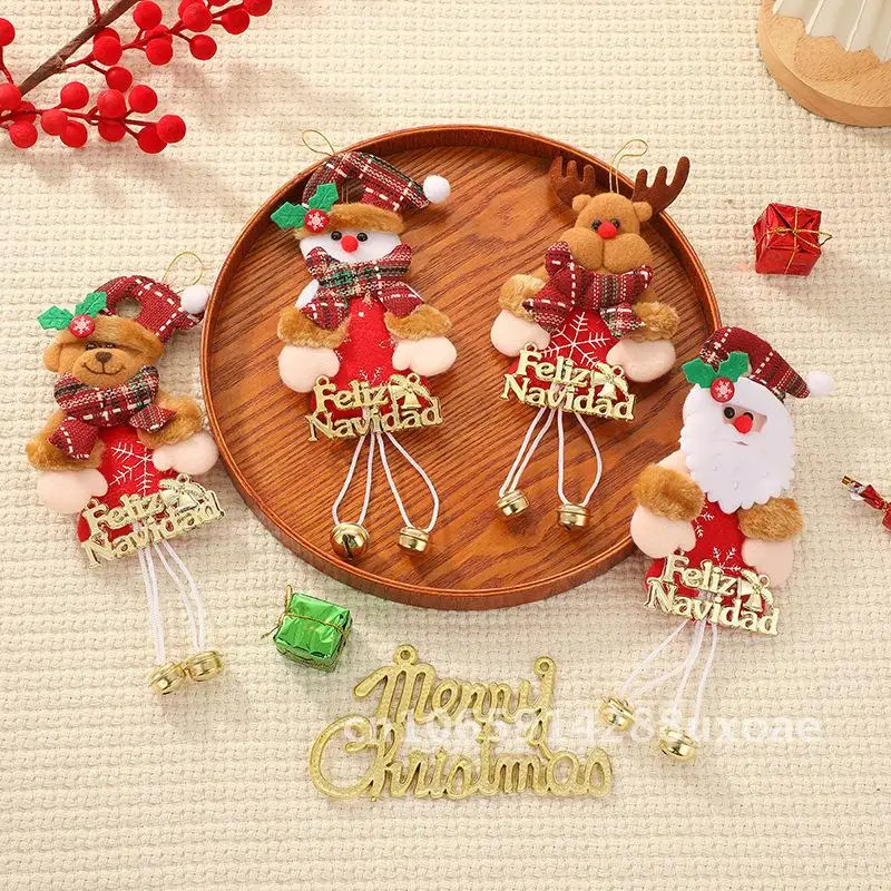 

Cartoon Santa Snowman Elk Bell Ornaments Christmas Tree Plush Doll Pendant Modern Art Party Decorations