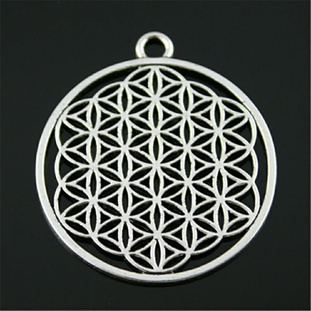 2pcs 47x42mm Round Seed Of Life Pendant Round Flower Of Life Pendant Charm Sacred Geometry Mandala Charm