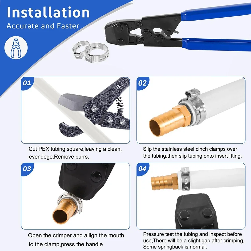 Ratchet PEX Cinch Crimping Tool Crimper for Stainless Steel Clamps Fixing 3/8 Inch To 1 Inch