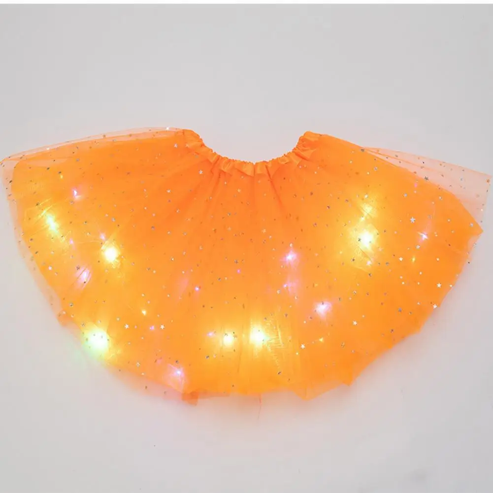 Kids Half-length Skirt Sparkling Led Light Mesh Star Sequin Skirt for Children for Halloween School Parties Performances Elastic