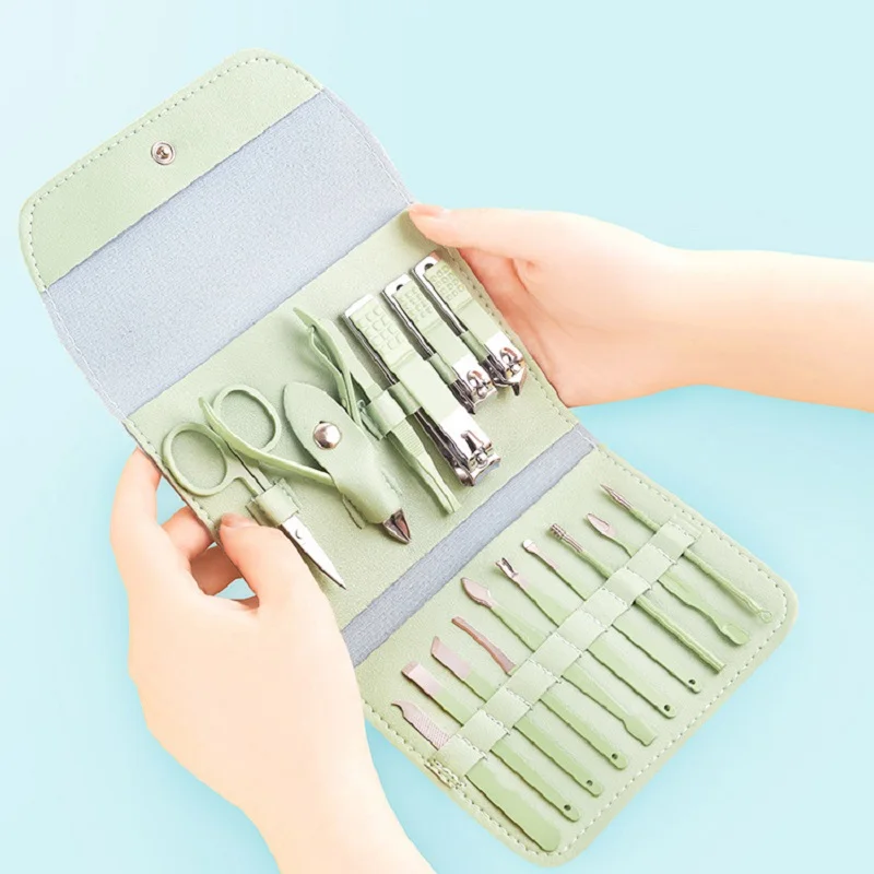 16pcs Professional Nail Cutter Tools Travel Case Kit Nail Tools Manicure Set Pedicure Sets Nail Clippers with Foldable Bag