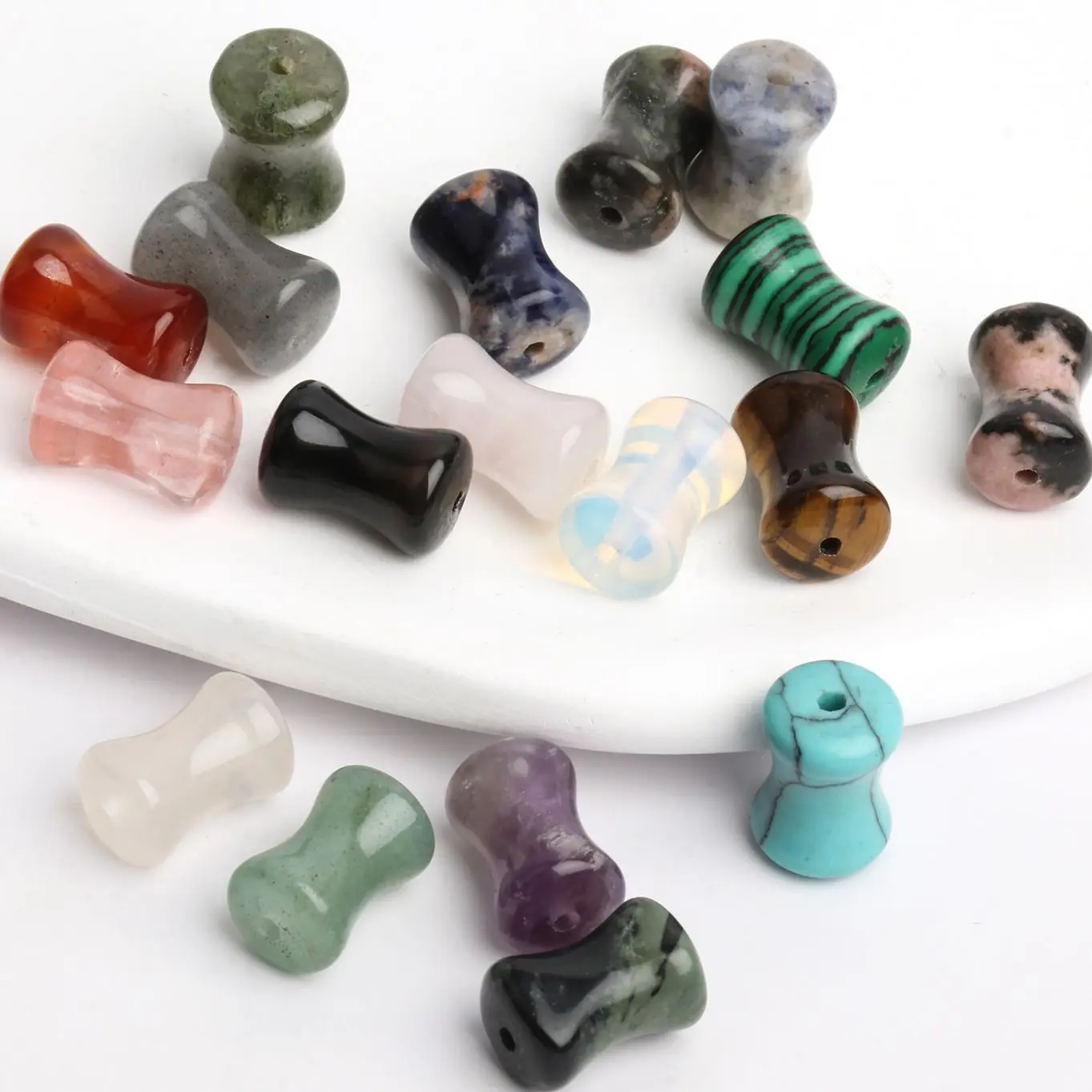 10PCS Natural Stone Bamboo Joint Shape Agates Malachite Amethyst Tiger Eyes Spacer Beads Jewelry Making DIY Bracelet Accessory