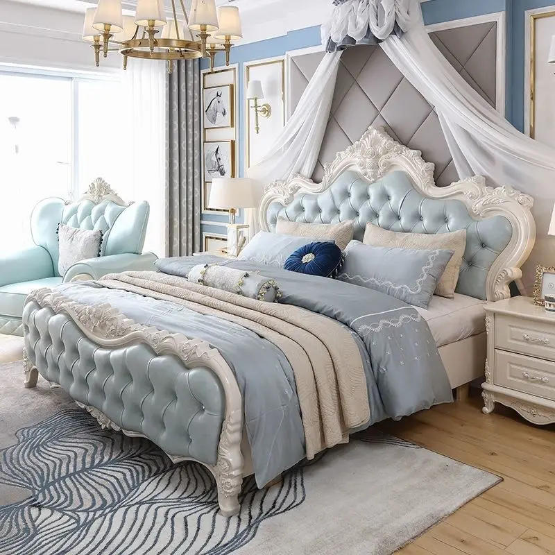 

Minimalist Blue European Double Bed Design Unique Pliable King Size European Double Bed Frame Modern Cama Matrimonial Furniture