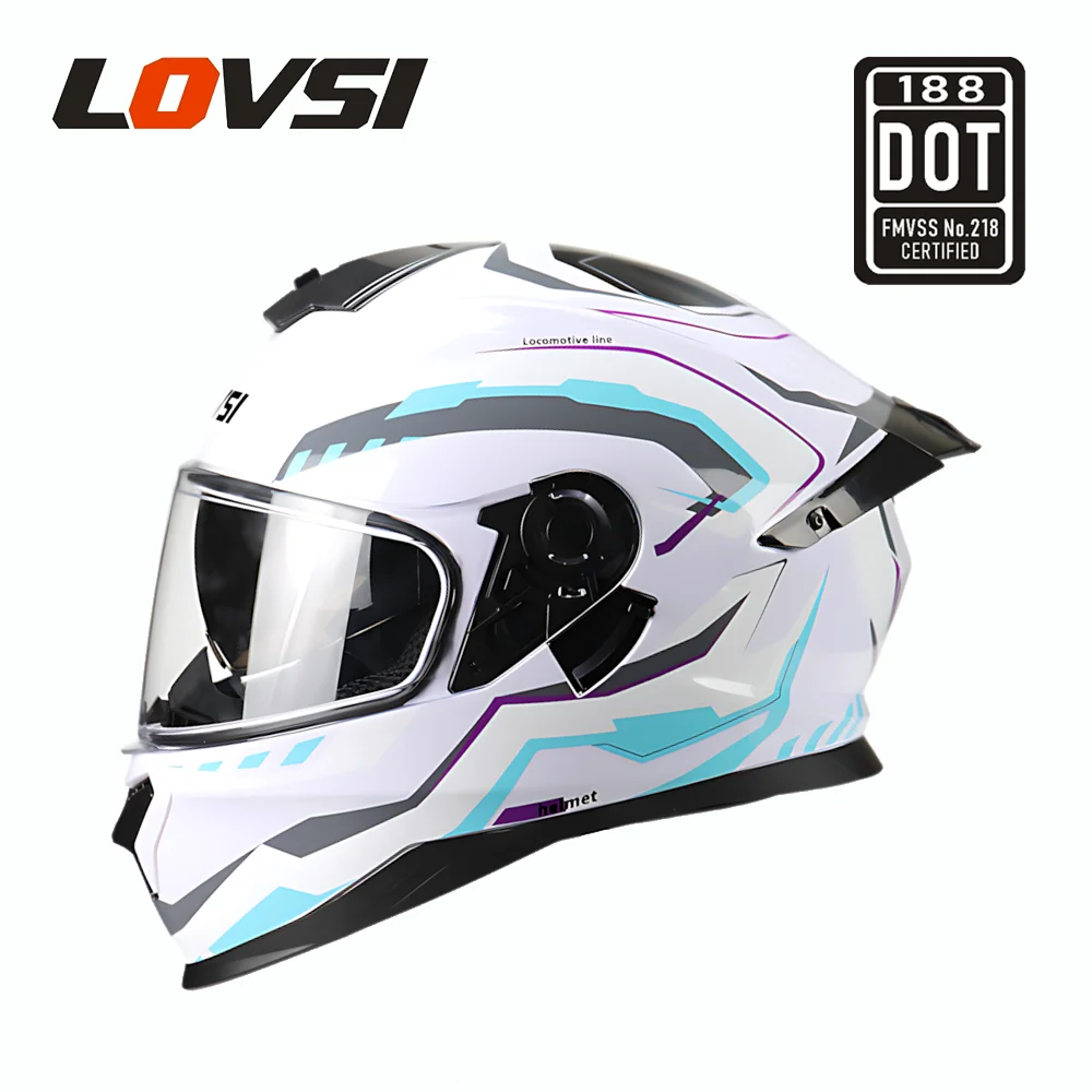 Unisex DOT Certified Motorcycle Helmet with Dual Lenses Large Tail Wing for Winter Cycling Cool Stylish Full Face Helmet