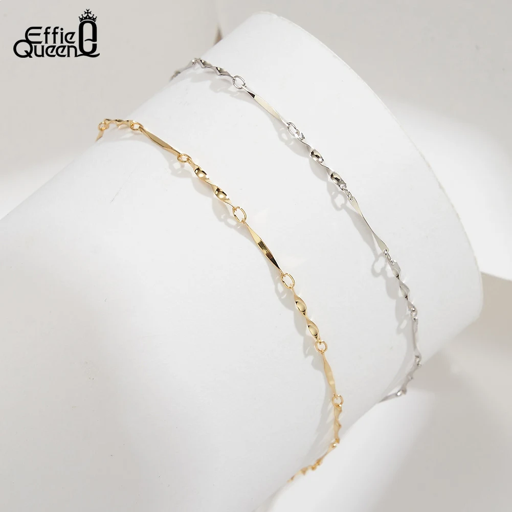 

Effie Queen Dainty 1mm Thin Chain Anklet 925 Sterling Silver Textured Twist Design for Women Fashion Accessories Summer SA79