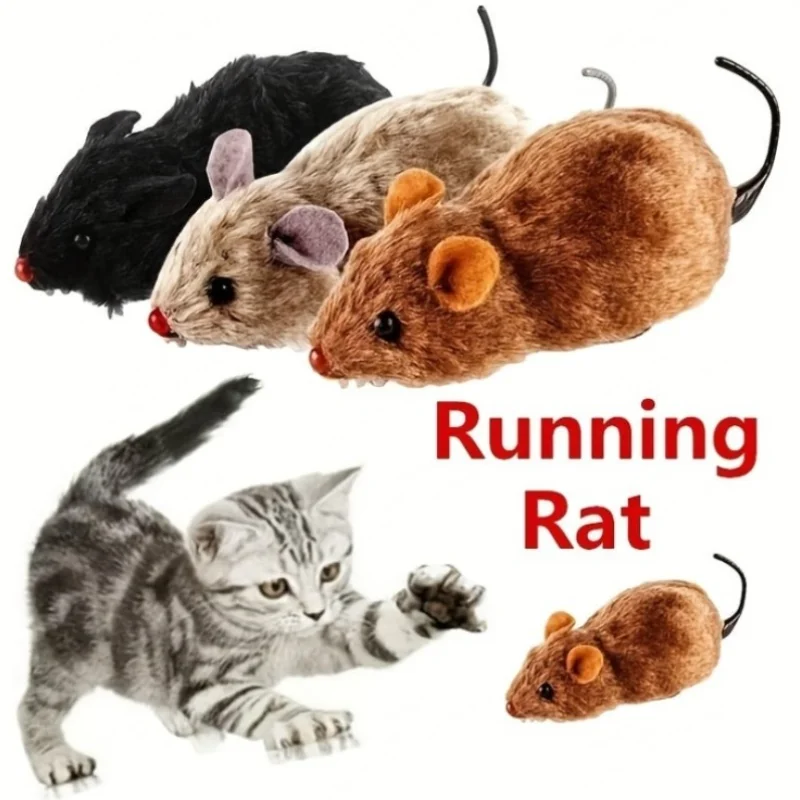 Brinquedo de gato realista engraçado correndo rato clockwork ratos bateria livre durável gato interior interativo animais de estimação crianças brinquedos cor aleatória