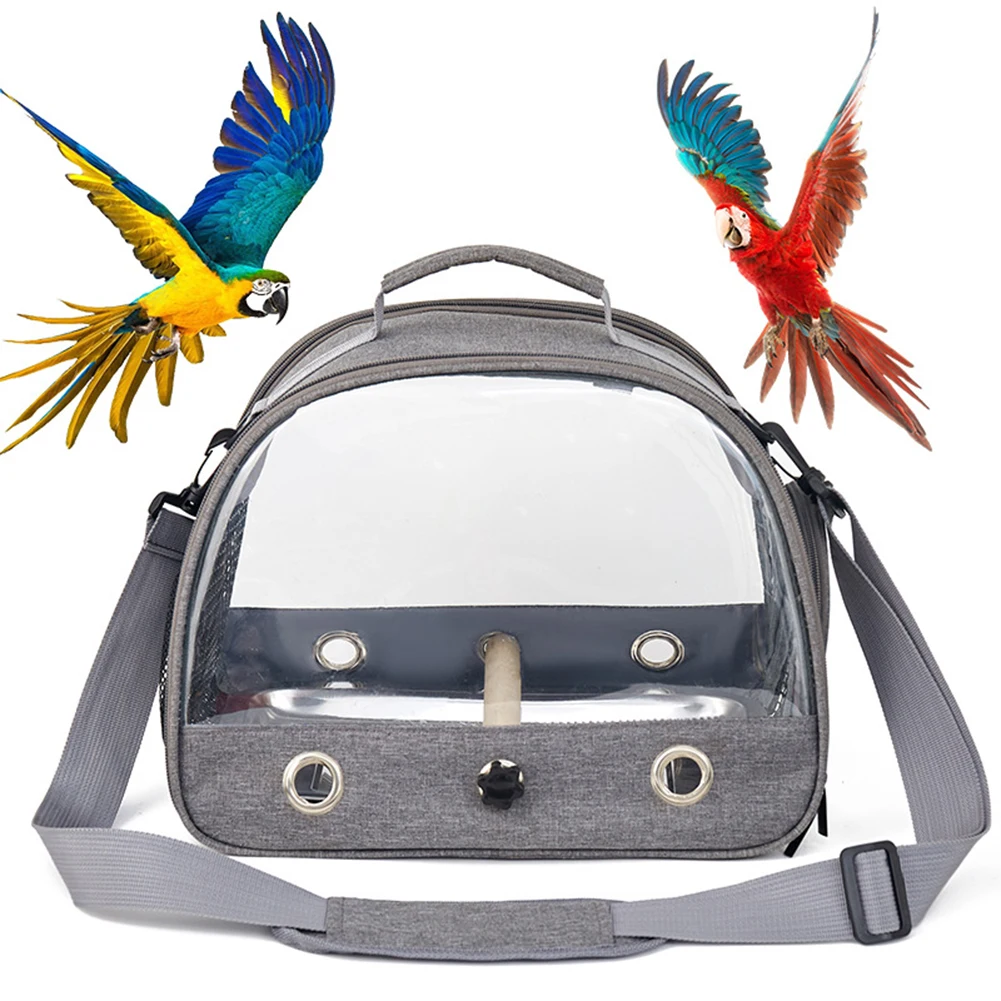 Portable Bird Cage Parrot Travel With Built-in Zipper Stainless Steel Tray Wooden Perch Removable Shoulder Strap For Reptile