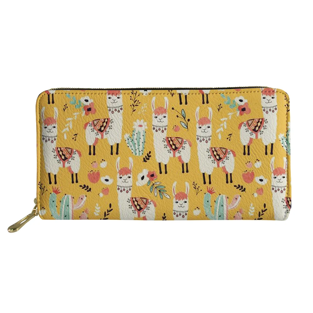 

Clutch Cartoon Alpaca Printed Yellow Women Long Wallet Ladies Coin Purse Luxury Designer Leather Wallets For Girls Purses Lady