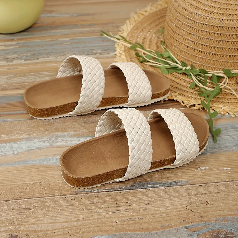 Sandalias trenzadas con punta abierta para niina, zapatos planos a la moda para vacaciones de verano, Color sólido, cómodos,