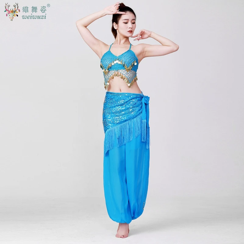 ผู้ใหญ่เงา Belly Dance ชุดผู้หญิงเลื่อม Top + กางเกง + เข็มขัดชุด Lady Oriental อินเดียเต้นรําเจ้าหญิงอาหรับเสื้อผ้าชุด