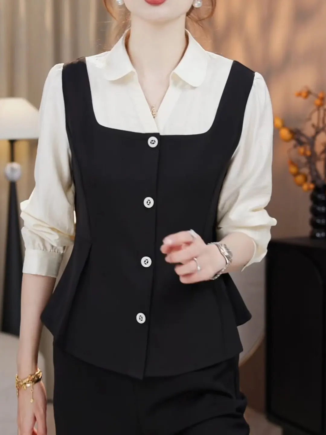 

plus Size Women's Long Sve irt Stand Collar Slimming Waist Design Faionable Spring New Sle Commute Korean Version Top