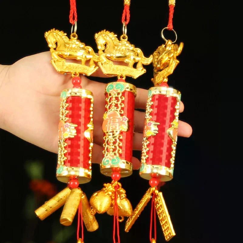 احتفالي زودياك 2026 سنة الحصان الجدار الشنق سيارة زخرفة السنة الصينية الجديدة قلادة ذهبية حمراء محظوظ الديكور هووسورمينغ