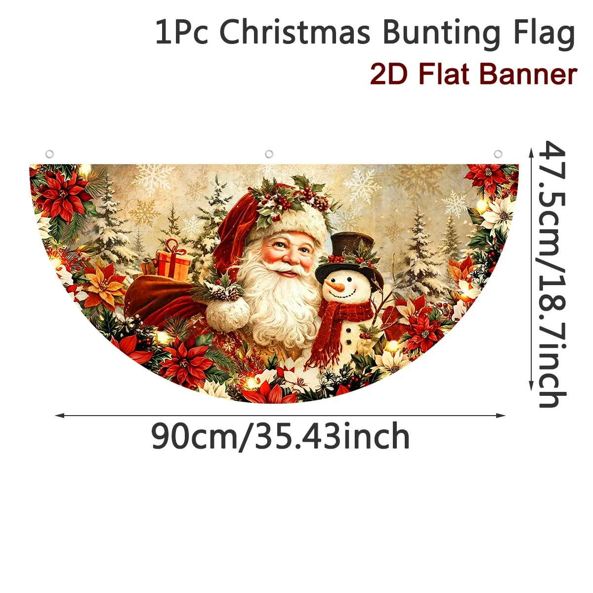 Christmas Fan-Shaped Flag Vintage Santa Snowman Designs Outdoor Banner 90*48cm Polyester Fan Flag Festive Christmas Decorations