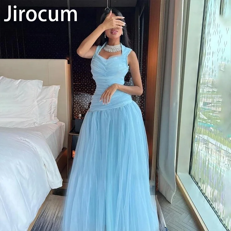 

Jirocum Blue Tulle Prom Gowns Women's A-Line Square Neck Party Evening Dress Floor Length Sleeveless 2024 Formal Occasion Gown