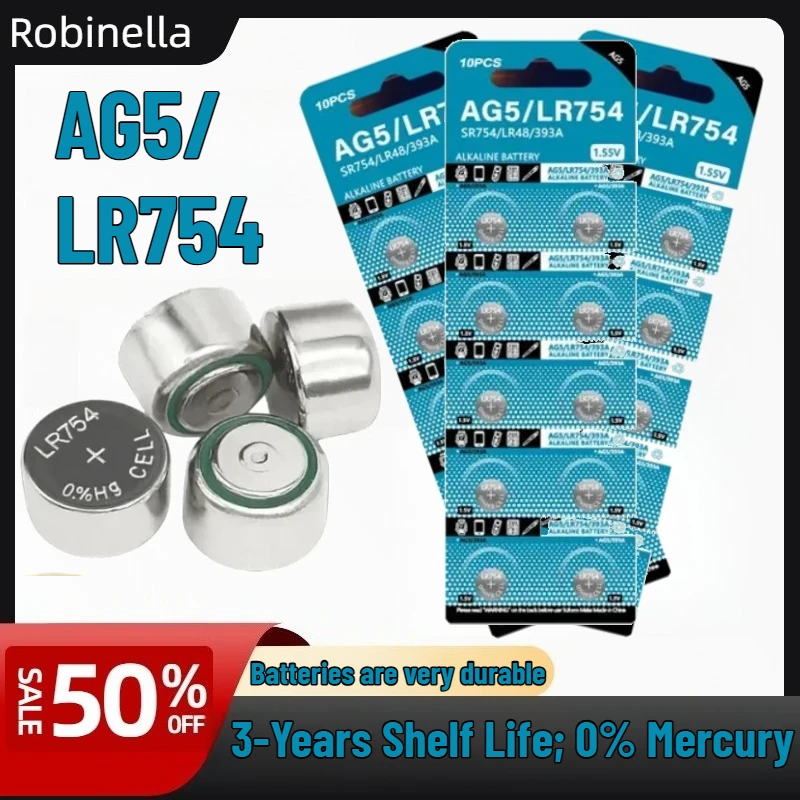 

Industrial Grade AG5 LR754 1.55V Battery (L754 SR48) for Professional Equipment and Measurement Devices