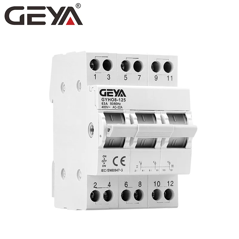 GEYA GYHO8 3P 4P 63A 125A Dual Power Manual Transfer Isolating Switch Interlock Circuit Breaker Modular Changeover Switch view 4