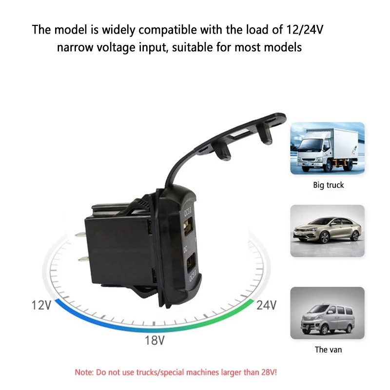 Chargeur USB 3.0 à charge rapide avec affichage de tension, pour voiture, moto, bateau, noir