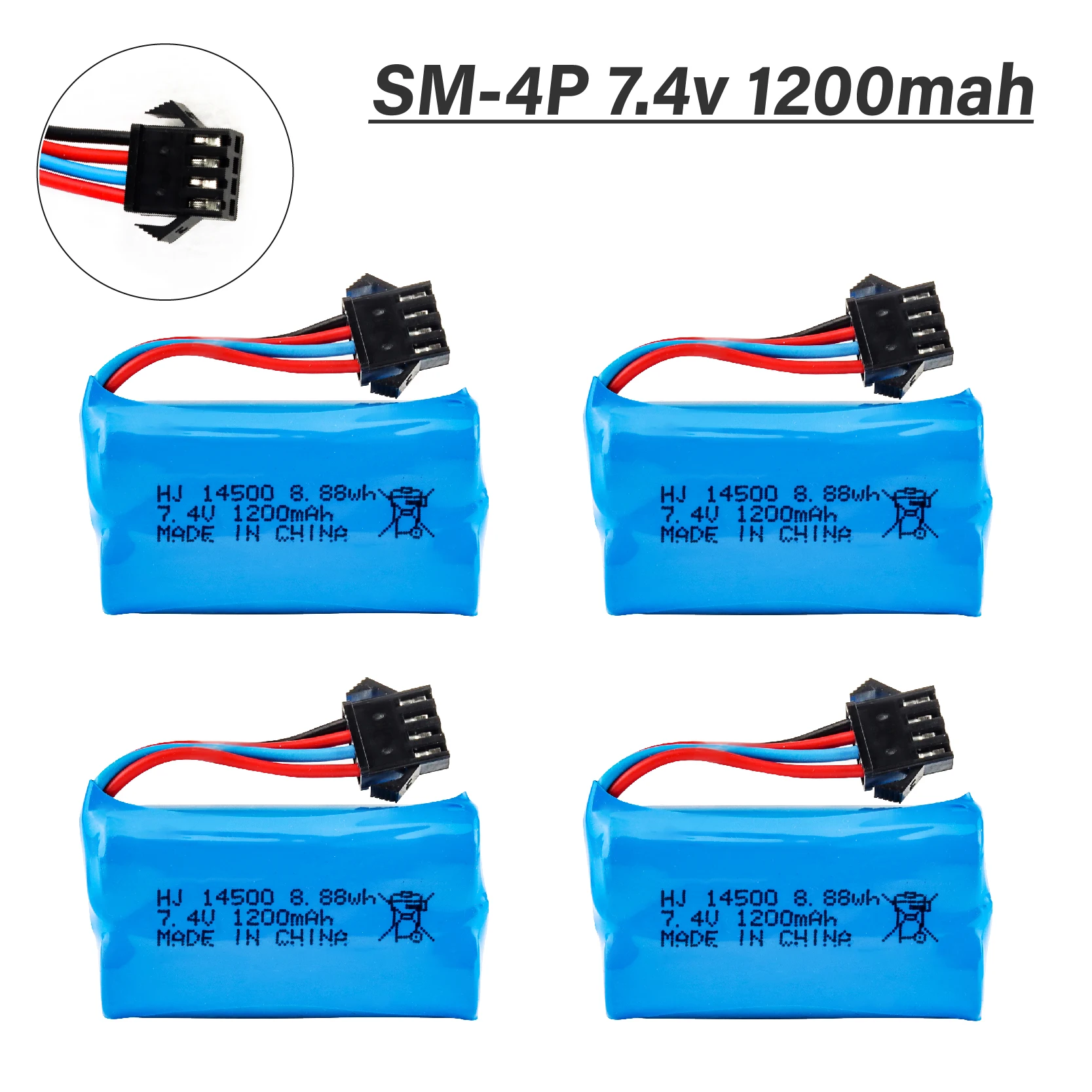 7.4V 1200mAh 14500 Battery For Electric Toys water bullet gun toys 7.4v battery RC toy Cars Tanks Boats With SM-4P Plug