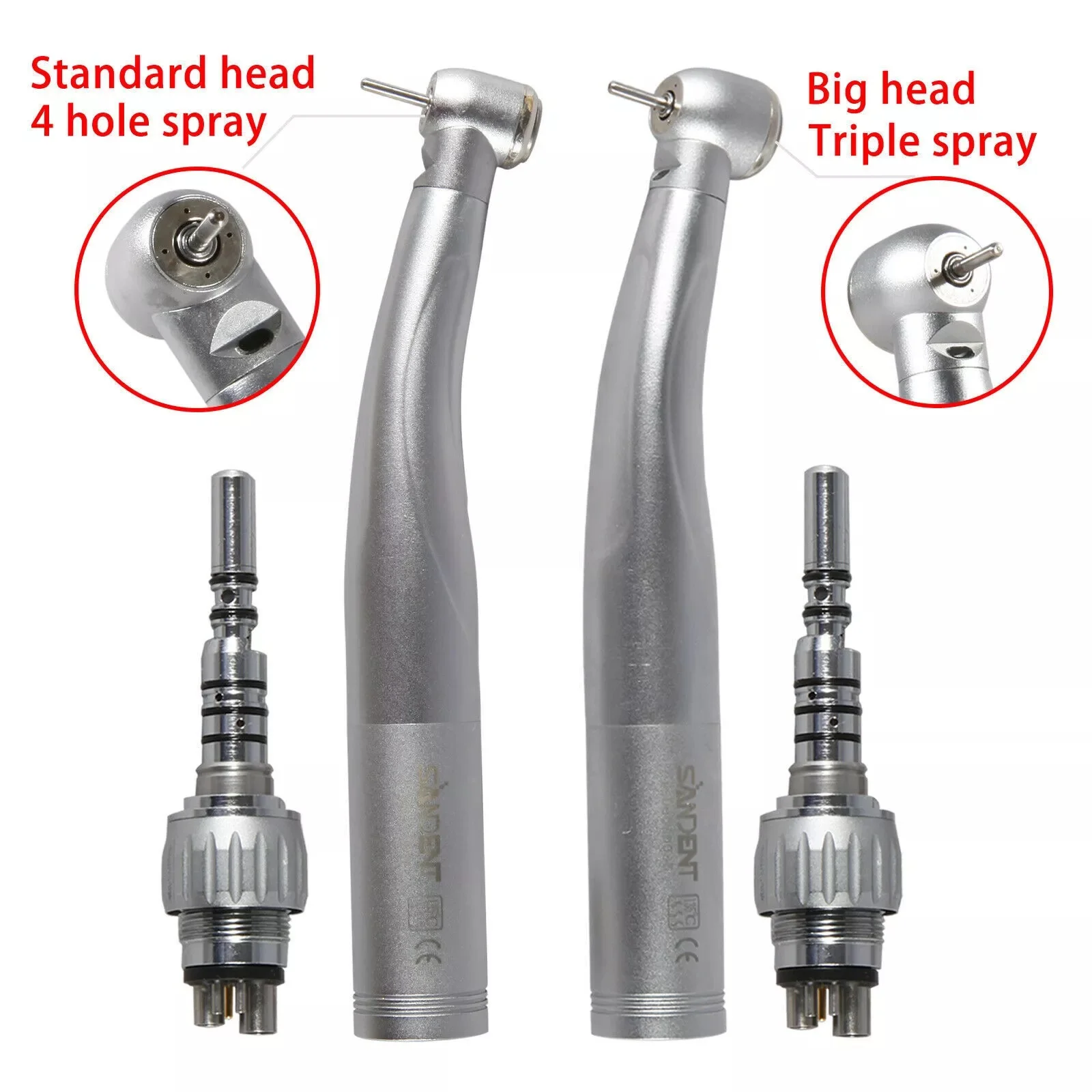 

SANDENT Dental Standard/Big Head Fiber Optic LED High Speed Handpiece 4/3 Water Port Spray Turbine with Quick Coupler 6Hole Cera