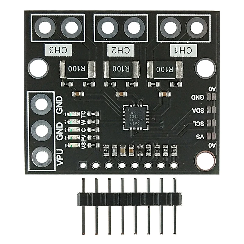 I2C SMBUS INA3221 Triple-Channel Shunt Current Power Supply Voltage Monitor Sensor Board Module Replace INA219 With Pins