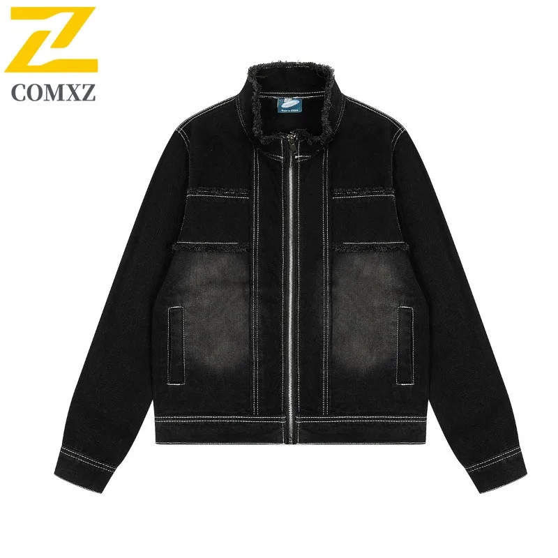 

COMXZ мужской джинсовый плащ легкий дизайн американский ретро стираная куртка для путешествий университетская куртка повседневная прогулка стильное пальто