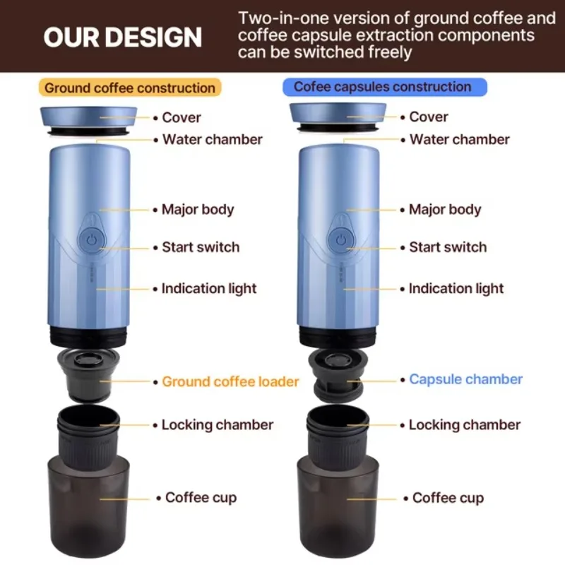 20262-in-1 TK03 Wireless USB Electric Portable Mini Espresso Coffee Maker Temperature Control 20 Bar Pressure for Home Car Hotel